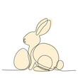 Zajączek wielkanocny rysowany jedną ciągłą linią. Sylwetka uroczego królika w prostym minimalistycznym stylu z żółtym akcentem. Ilustracja wektorowa.