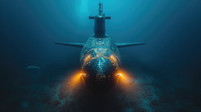 Submarine Navigating A Deep Sea Minefield
