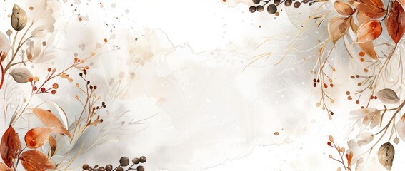 Wall Mural - winter watercolor background with golden lines, leaves and berries, vector illustration on a white background Generative AI
