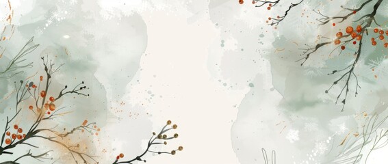 Wall Mural - winter watercolor background with golden elements white space around the graphic for print tools gen