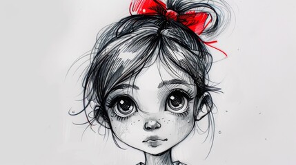 Wall Mural - A drawing of a girl with big eyes and red hair, AI