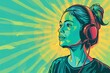 © OVAVO - Vibrant Pop Art Style Portrait of a Woman with Headphones for Music and Podcast Themes