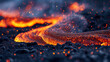Close-Up, Nahaufnahe eines Lavaflusses, Hitzefünkchen
