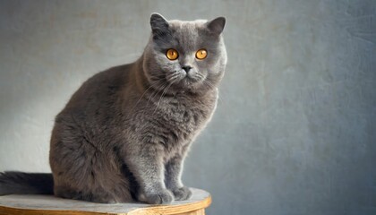 Wall Mural - British gray cat on a stool , high quality photo. 