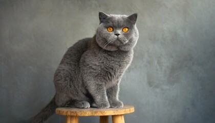 Wall Mural - British gray cat on a stool , high quality photo. 