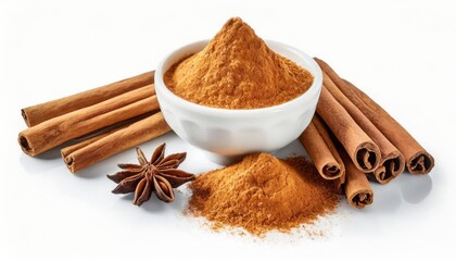 Cinnamon sticks and powder, isolated on white background. high quality photo