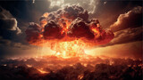 Fototapeta Storczyk - Big explosion with smoke and ash. Eruption. Explosion of a nuclear bomb vector illustration. Mushroom cloud. Bomb detonation. Attack, war, end of the world. Earthquake, magma, lava.