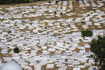 Poster - Sidi el Mezeri Muslim cemetery next to Mausoleum of Habib Bourguiba in Monastir coastal city, Tunisia, view from Ribat