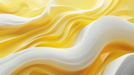 Wall Mural - Warm yellow and white flowing abstract waves for a soft visual texture. Bright and fluid abstract pattern in yellow and white for backgrounds.