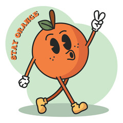 Canvas Print - Orange groovy cartoon Fruit cute kawaii Vector