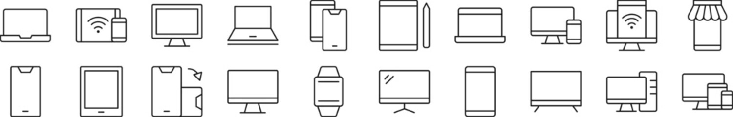 Wall Mural - Computers, phones, laptops line icons collection. Editable stroke. Simple linear illustration for web sites, newspapers, articles book