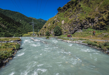 Canvas Print - Inguri river next to the road from Mestia to Ushguli in Svanetia region, Georgia