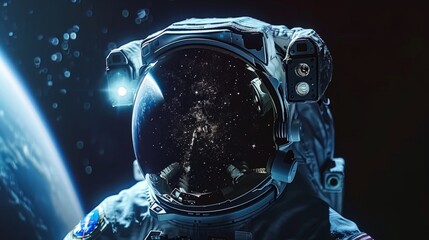Wall Mural - closeup of an astronaut orbiting through space generative ai