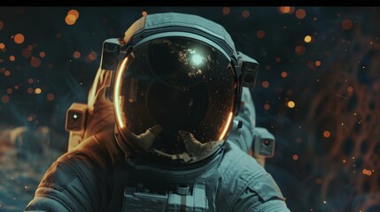 Wall Mural - closeup of an astronaut orbiting through space generative ai