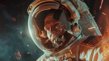 Wall Mural - closeup of an astronaut orbiting through space generative ai