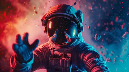 Wall Mural - closeup of an astronaut orbiting through space generative ai