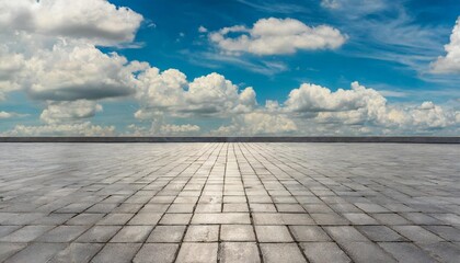 empty brick floor and sky clouds background