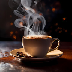 Canvas Print - A close-up of a cup of steaming hot coffee.