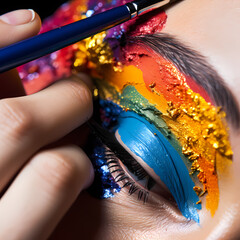 Poster - A close-up of a makeup artist applying bold colors 