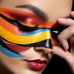 Canvas Print - A close-up of a makeup artist applying bold colors 