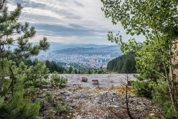 Poster - View from damaged and abandoned house on the slope of Trebevic mountain in Sarajevo, Bosnia and Herzegovina