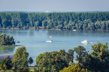 Sticker - View from Belgrade Fortress in Kalemegdan Park on Danube River in Belgrade, Serbia