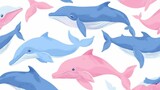 Fototapeta Pokój dzieciecy - illustration of pink and blue whales generative ai