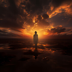 Poster - A dramatic silhouette of a person against a sunset