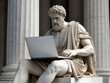 ancient greek marble statue man with laptop computer