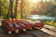 juicy bbq ribs outdoors at a spring barbecue, generative AI