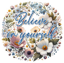 Wall Mural - Motivational Quote Sticker. Inspirational Sticker with Flower Wreath