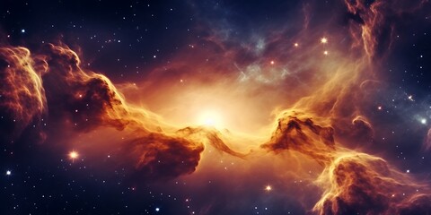 Wall Mural - Golden space galaxy cloud nebula. Stary night cosmos. Universe science astronomy. Supernova background wallpaper , ultra details