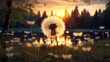 Dandelions at sunset, romantic flowers