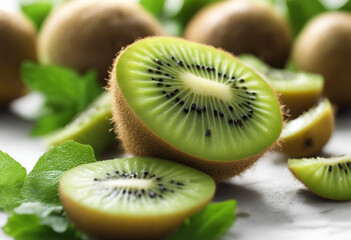 Wall Mural - Delicious ripe kiwi fruits isolated on white background
