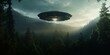 UFO flying over the forest at night, 3d render.