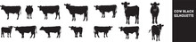 Set Of Cow Black Silhouette Isolated On White Background Stock Illustration