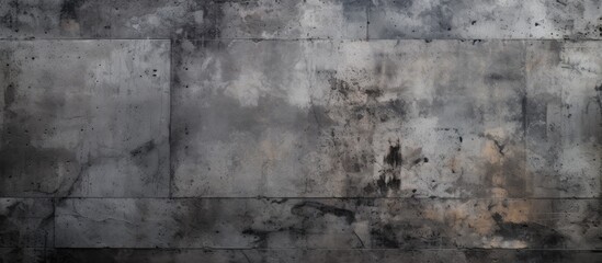 Canvas Print - A closeup shot of a rectangular gray concrete wall with a blurred background in monochrome photography, showcasing a composite material pattern