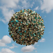 3D rendering of crushed old metal cans forming sphere