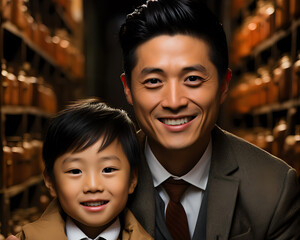 Father and Son Sharing a Moment.

A portrait of a smiling Asian father and son in smart attire, conveying a warm family moment, perfect for themes of parenting, education, and family values.