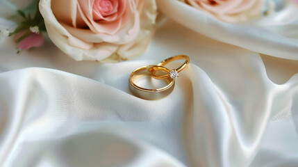 wedding rings on a bouquet