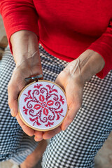 Handmade cross-stitch Christmas decoration