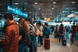 Fototapeta  - Passengers in airport check-in queue