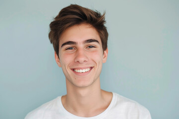 Wall Mural - A young man in a white shirt smiles for the camera