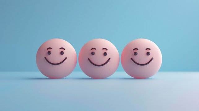 Minimalist smiley face icons on blue background, positive expression concept