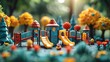 Miniature Toy Playground Amidst a Magical Forest
