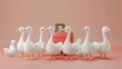 Geese eagerly awaiting their travel departure 3D cartoon minimal cute business concept