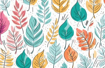 Wall Mural - Abstract colorful Leaves background pattern - Illustration , Textile, Plant, Leaf, Wallpaper,white background,Painted Image, Springtime, Season, Leaf, wallpaper