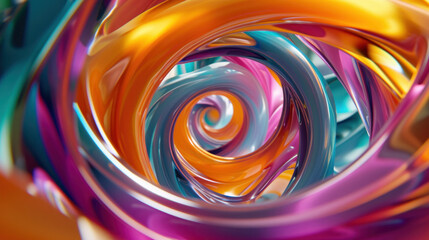 Poster - Abstract 3D colorful arrangement of swirly glass tubes, in style of photorealistic compositions, fluidity, dark table processing, irregular shapes, clear colors, multilayered