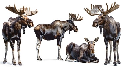 Wall Mural - moose collection (portrait, standing, sitting), animal bundle isolated on a white background as transparent PNG