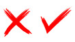 © Haseen - check mark, tick mark, and cross brush sign red checkmark and red X icons, buttons for vote, election choice decision, web.